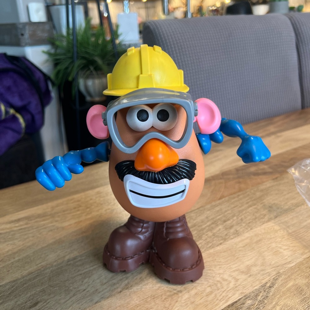 Construction Worker Potato Head Toy - Yellow Helmet, Blue Arms